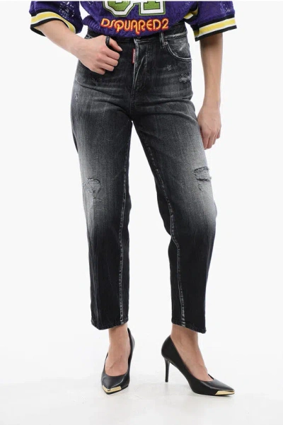 Dsquared2 Distressed Boston Fit Denims 18cm In Black