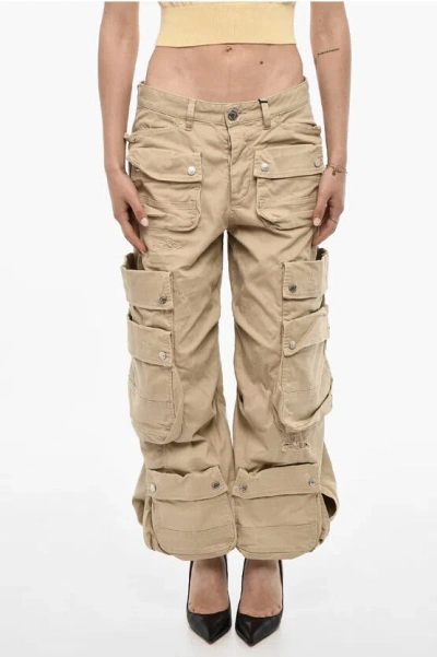Dsquared2 Distressed Cargo Pants With Logo Buttons In Neutral