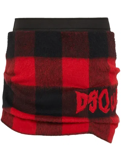 Dsquared2 Distressed Check-print Mini Skirt In Pink