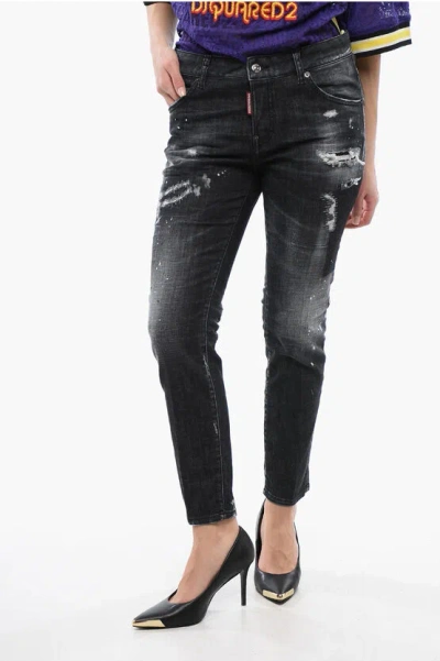 Dsquared2 Distressed Cool Girl Fit Denims 15cm In Blue
