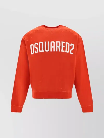Dsquared2 Distressed Cotton Crew Neck Sweater In Red