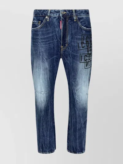 Dsquared2 Distressed Cotton Denim Jeans In Blue
