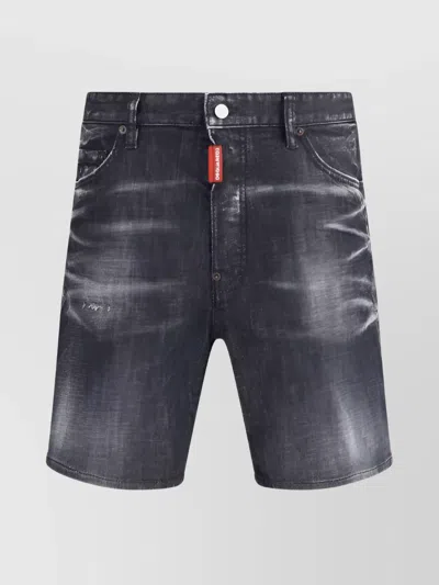 Dsquared2 Distressed Cotton Denim Shorts With Belt Loops In Black