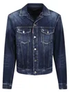 Dsquared2 Blue Jacket With Distressed Effect And Logoed Metal Buttons