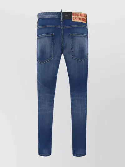 Dsquared2 Distressed Cotton Jeans Applique Detail In Blue