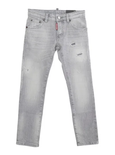 Dsquared2 Kids'  Distressed Cotton Jeans In Gray