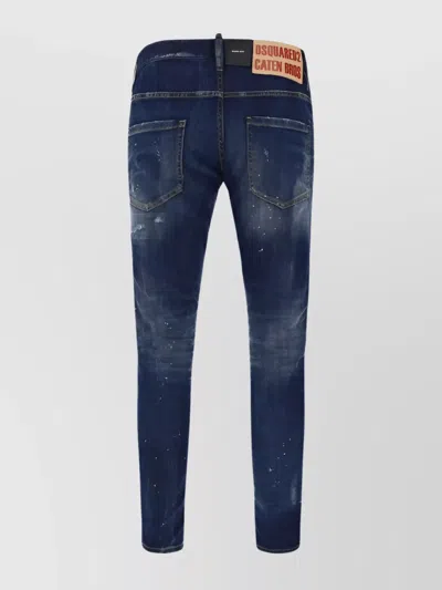 Dsquared2 'cool Guy' Blue Five Pocket Jeans With Distressed Effect And Logo Patch On The Back