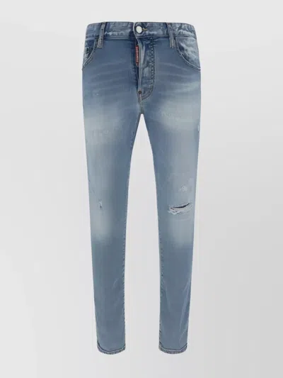 Dsquared2 Distressed Cotton Jeans Worn Effect In Blue