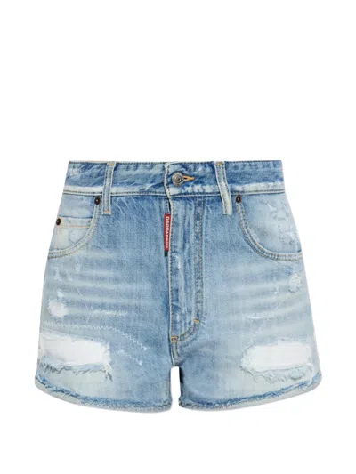 Dsquared2 Distressed Cotton Shorts In Blue