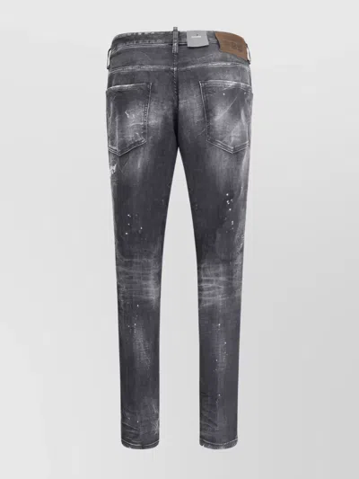 Dsquared2 Distressed Cotton Skater Jeans With Vintage Design In Black
