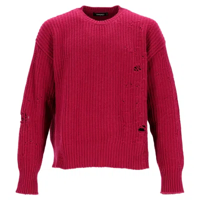 Dsquared2 Distressed Crewneck Sweater In Red Wool
