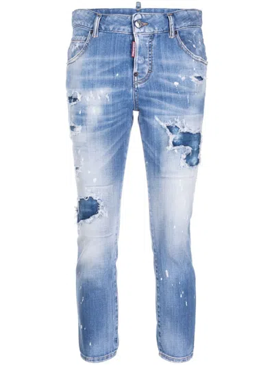 Dsquared2 Distressed Cropped Jeans In Blue