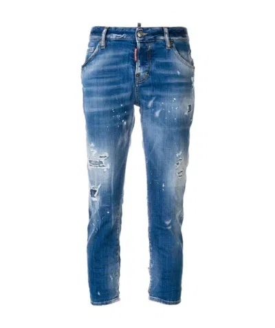Dsquared2 Distressed Cropped Jeans In Blue