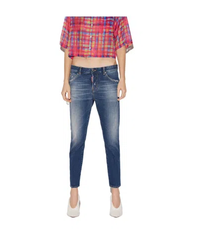 Dsquared2 Distressed Cropped Jeans In Blue