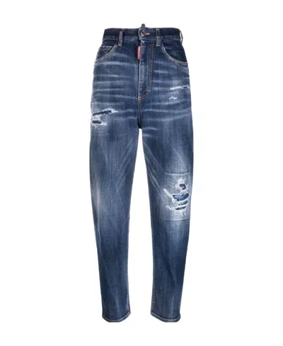 Dsquared2 Distressed Cropped Jeans In Blue