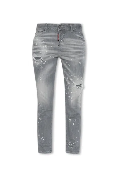 Dsquared2 Distressed Cropped Jeans  In Grey