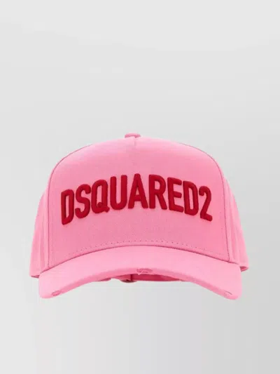 Dsquared2 Distressed Curved Visor Cap In Pink