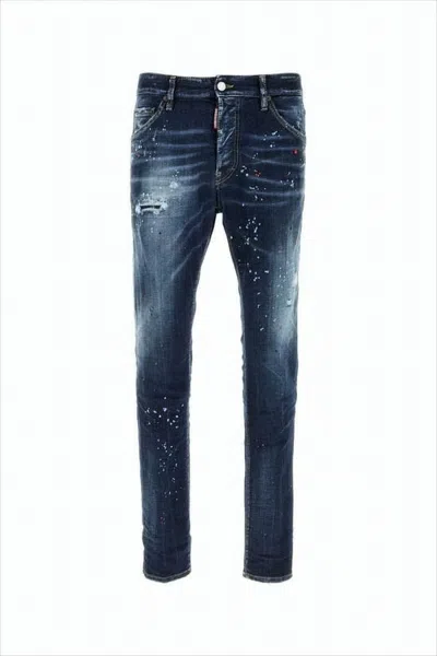 Dsquared2 Distressed Dark Blue Slim Fit Denim Pants In Purple