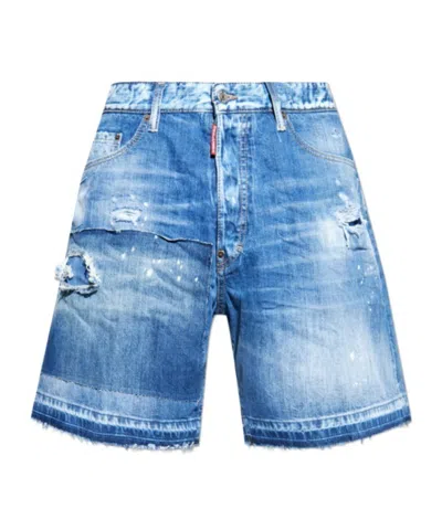 Dsquared2 Ripped Denim Shorts In Blue