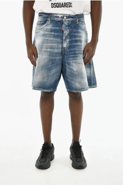 Dsquared2 Distressed Denim Boxer Shorts In Blue