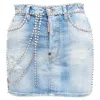 Dsquared2 Distressed Denim Crystal Chain Embellished Mini Skirt In Blue
