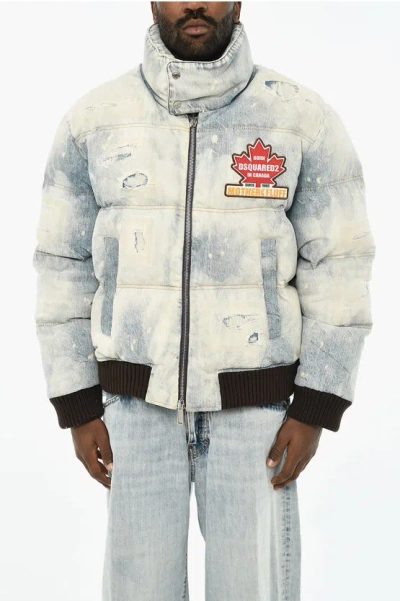 Dsquared2 Distressed Denim Effect Padded Jacket In Blue