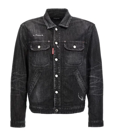 Dsquared2 Distressed Denim Jacket In Black