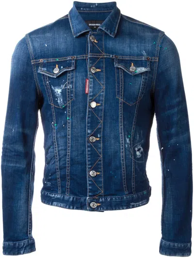 Dsquared2 Distressed Denim Jacket In Blue