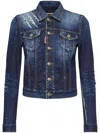 Dsquared2 Distressed Denim Jacket Buttoned Cuffs In Blue