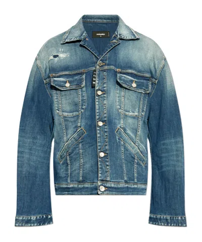 Dsquared2 Distressed Denim Jacket In Blue