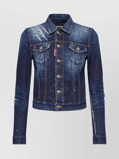 DSQUARED2 DISTRESSED DENIM JACKET BUTTONED CUFFS