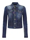 Dsquared2 Distressed Denim Jacket Buttoned Cuffs In Dark Blue