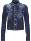 Dsquared2 Distressed Denim Jacket Buttoned Cuffs In Navy Blue