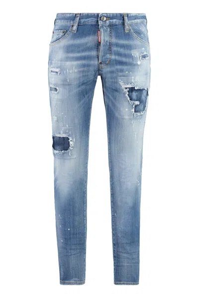 Dsquared2 Distressed Denim Jeans With Splatter Effect For Men In Blue