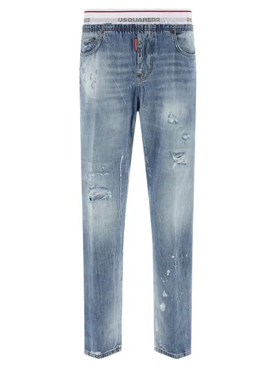 Dsquared2 Distressed Denim Jogger Jeans In Blue