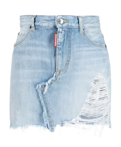 DSQUARED2 DSQUARED2 DISTRESSED RAW CUT DENIM MINI SKIRT
