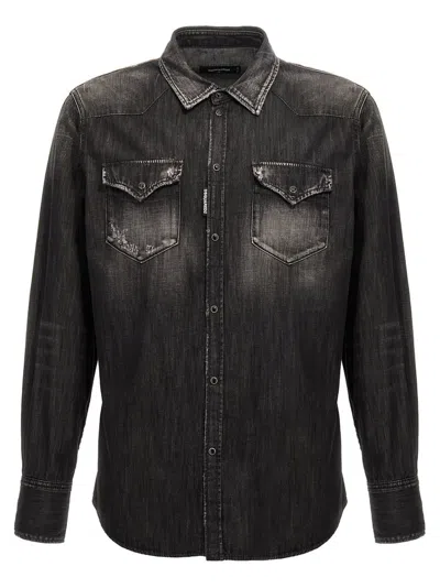 Dsquared2 Distressed-finish Denim Shirt In Black