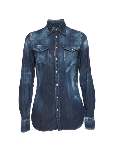 Pre-owned Dsquared2 Distressed Denim Shirt In Blue