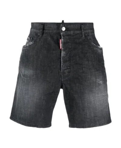 Dsquared2 Distressed Denim Shorts In Nero