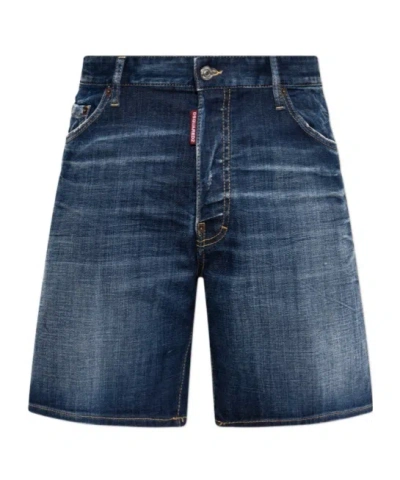 Dsquared2 Distressed Denim Shorts In Blue