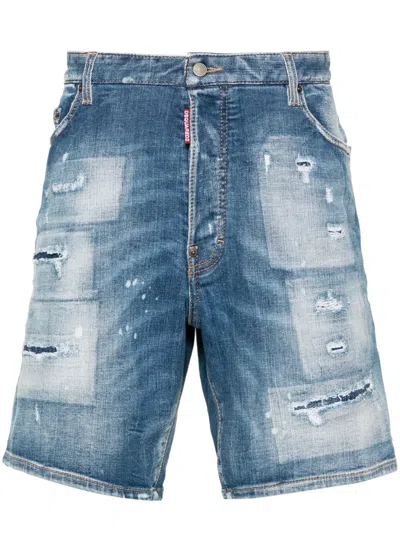Dsquared2 Distressed Denim Shorts In Blue