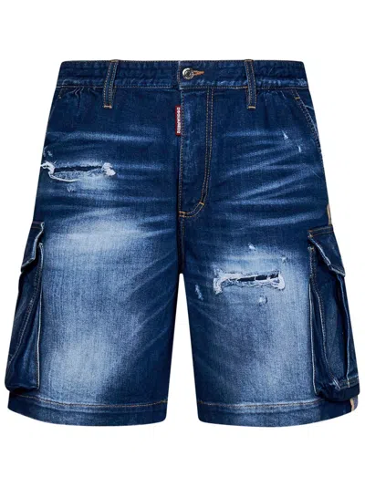 Dsquared2 Distressed Denim Shorts In Blue