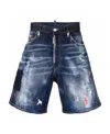Dsquared2 Paint-splatter Wide-cut Denim-shorts In Blue