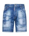 Dsquared2 Light Blue Bermuda Shorts With Rips And Logo Patch In Cotton Denim Man In Blue
