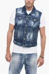 Dsquared2 Two-toned Denim Vest With Half Belt In Blue