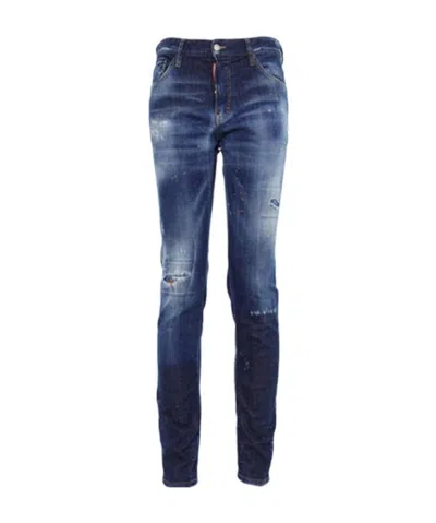 Dsquared2 Distressed Detail Painted Effect Jeans In Blue