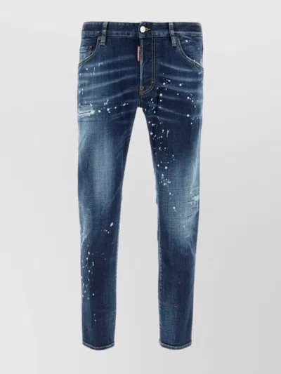 Dsquared2 Distressed Detailing Stretch Denim Jeans In Blue