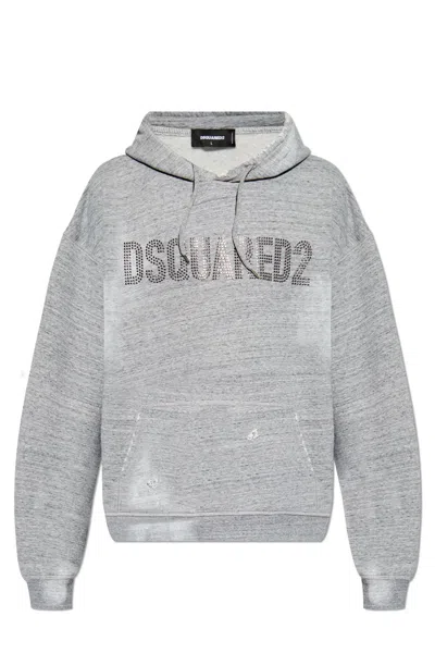 Dsquared2 Distressed Drawstring Hoodie In Grey