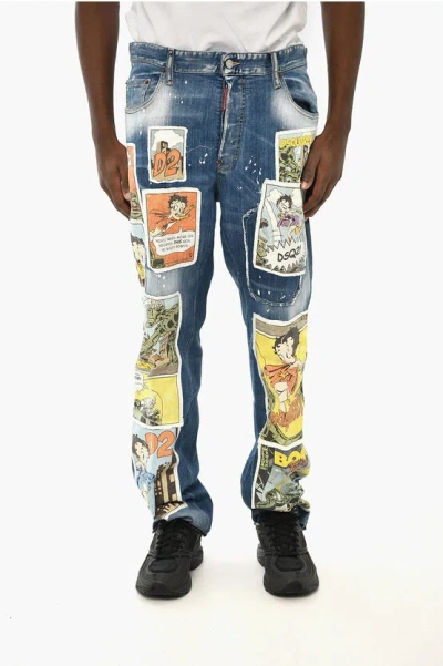 Dsquared2 Distressed Effect 624 Jeans With Betty Boop Patch 20cm In Blue