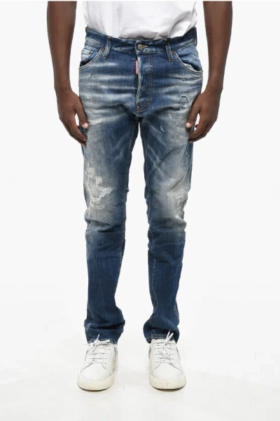 Dsquared2 Distressed Effect Cool Guy Jeans With Visible Stitching 17cm In Blue